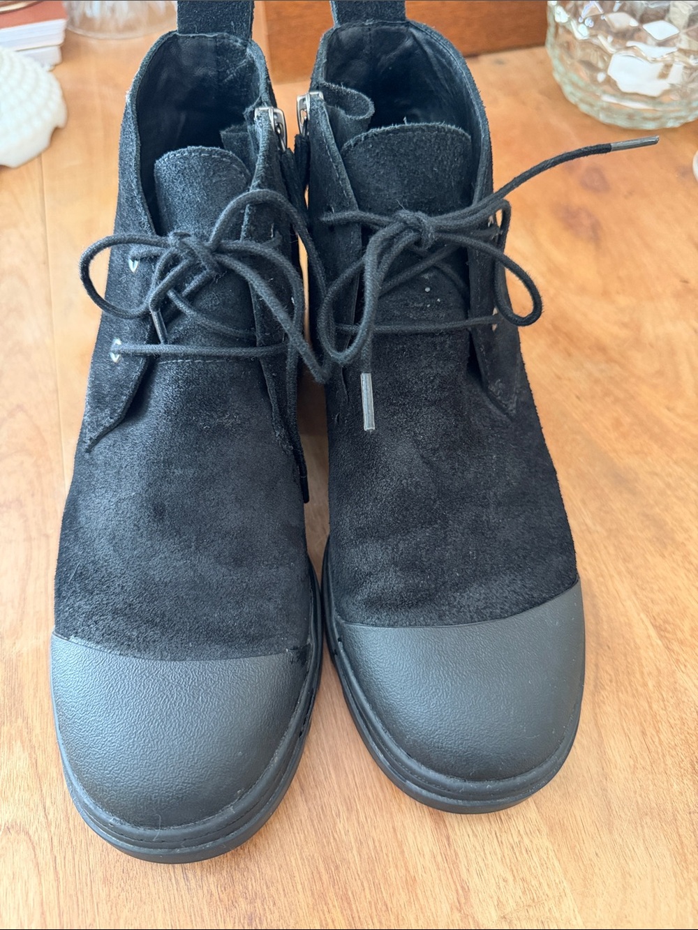 Eileen Fisher Reese Black Suede Lace-Up Ankle Boots Waterproof
